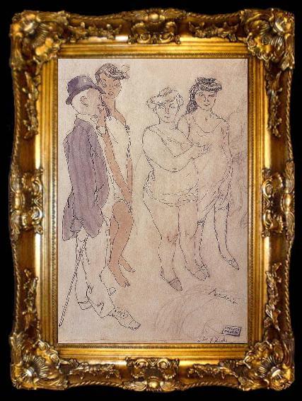 framed  Jules Pascin One man and three woman, ta009-2